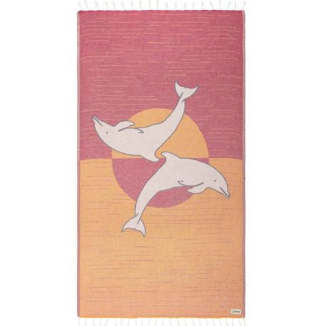 BEACH TOWEL SAND CLOUD SUNSET DOLPHINS